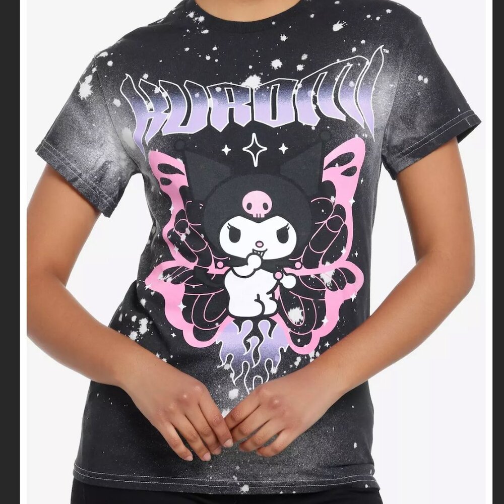 Sanrio Kuromi Butterfly Graphic Tee Black Tie Dye Shirt Women’s S (Junior Fit)